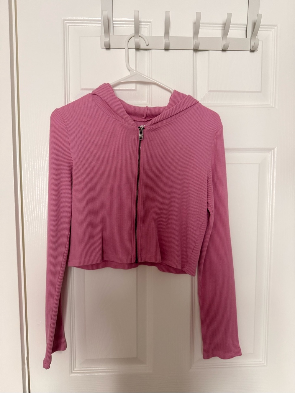 Hollister Pink Ribbed Cropped Zip Hoodie